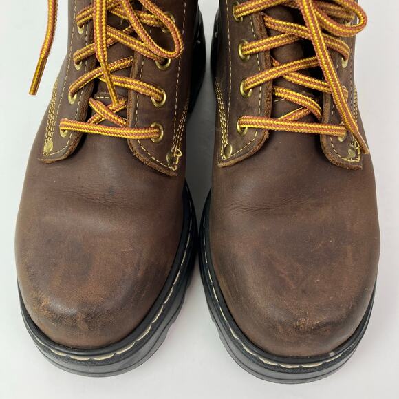 ROOTS TUFF Vintage Brown Leather Hiking/Work Lace-up Boots Chunky Sole Rugged - Picture 5 of 16